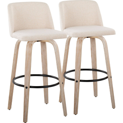 Toriano 26" Swivel Counter Stool in White Washed Wood & Cream Noise Fabric (Set of 2)